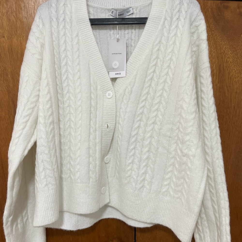 Mango Women's Cream Cable Knit Cardigan
